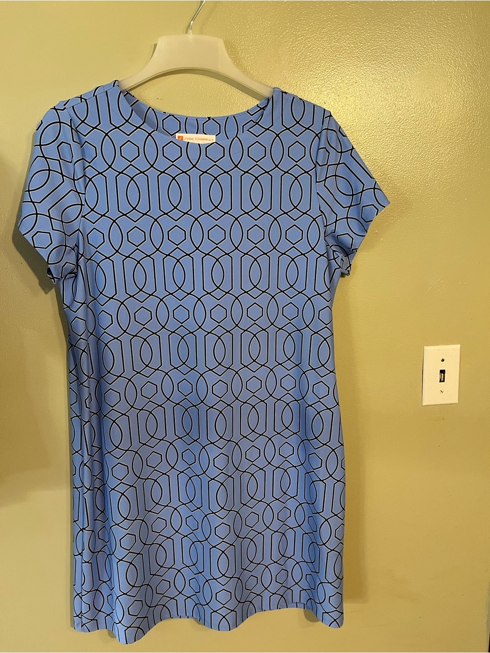 Jude Connally Blue Geometric Short-Sleeve Shift Dress XL